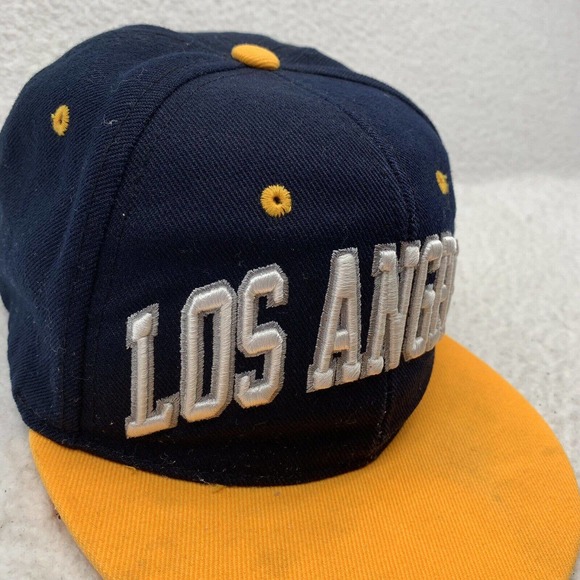 Los Angeles Flat Bill Hat Mens Snapback OSFM Yellow Navy Blue California Cali - Picture 3 of 10